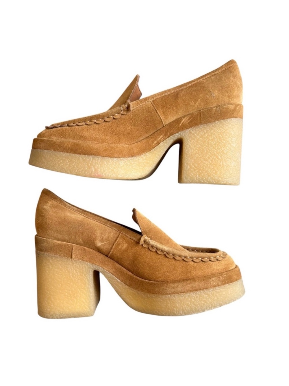 NWT MARC FISHER Lina Platform Loafers Tan Suede Chunky Gum Heel 90’s Y2K Shoes - Picture 2 of 8